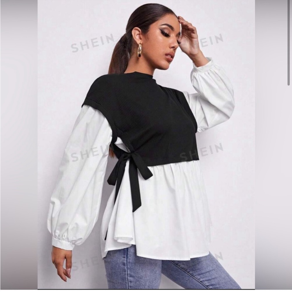 Tie Side Lantern Sleeve 2 in 1 Top